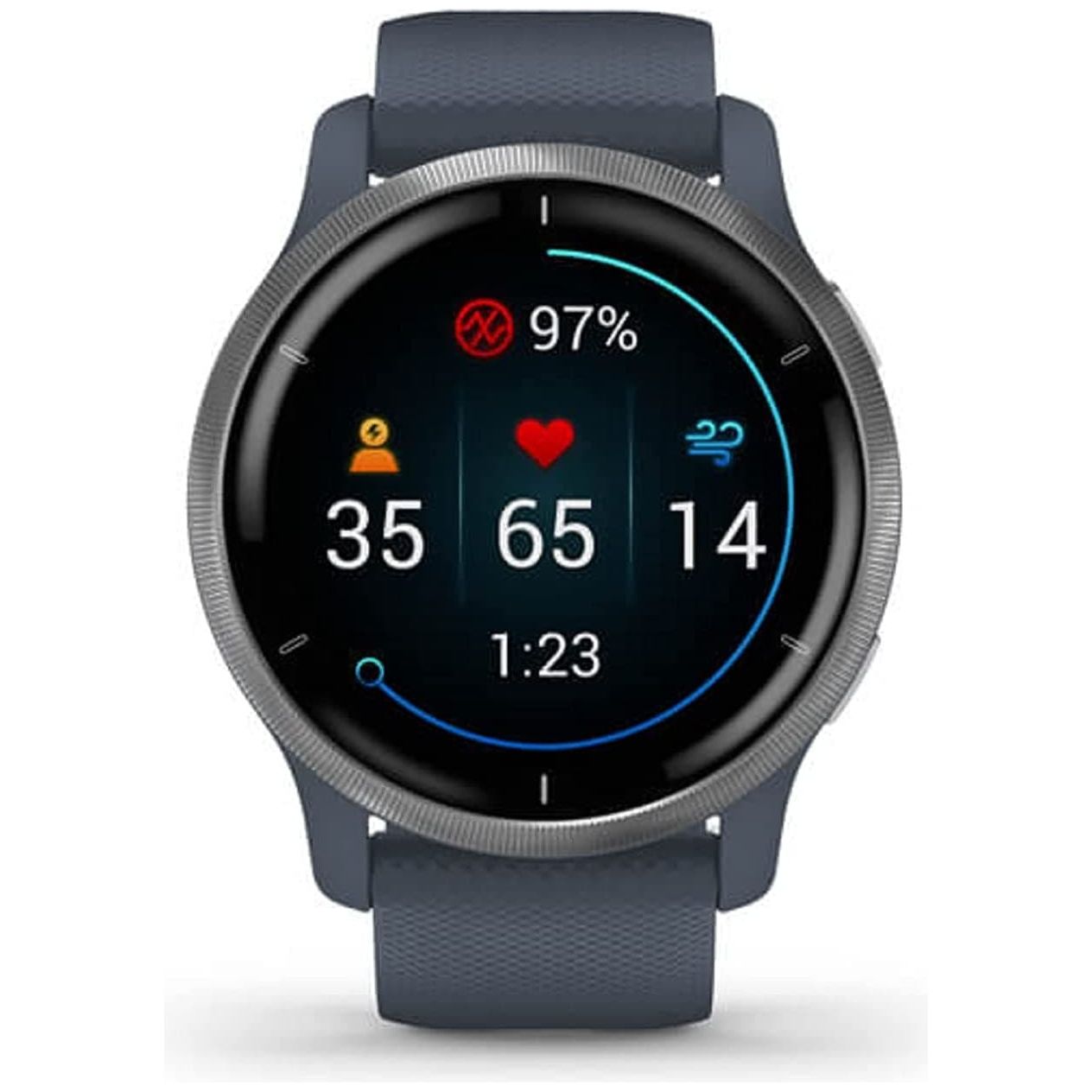 Buy Garmin,Garmin Venu 2 GPS smartwatch with all-day health monitoring, Silver Bezel with Granite Blue Case and Silicone Band - Gadcet.com | UK | London | Scotland | Wales| Ireland | Near Me | Cheap | Pay In 3 |